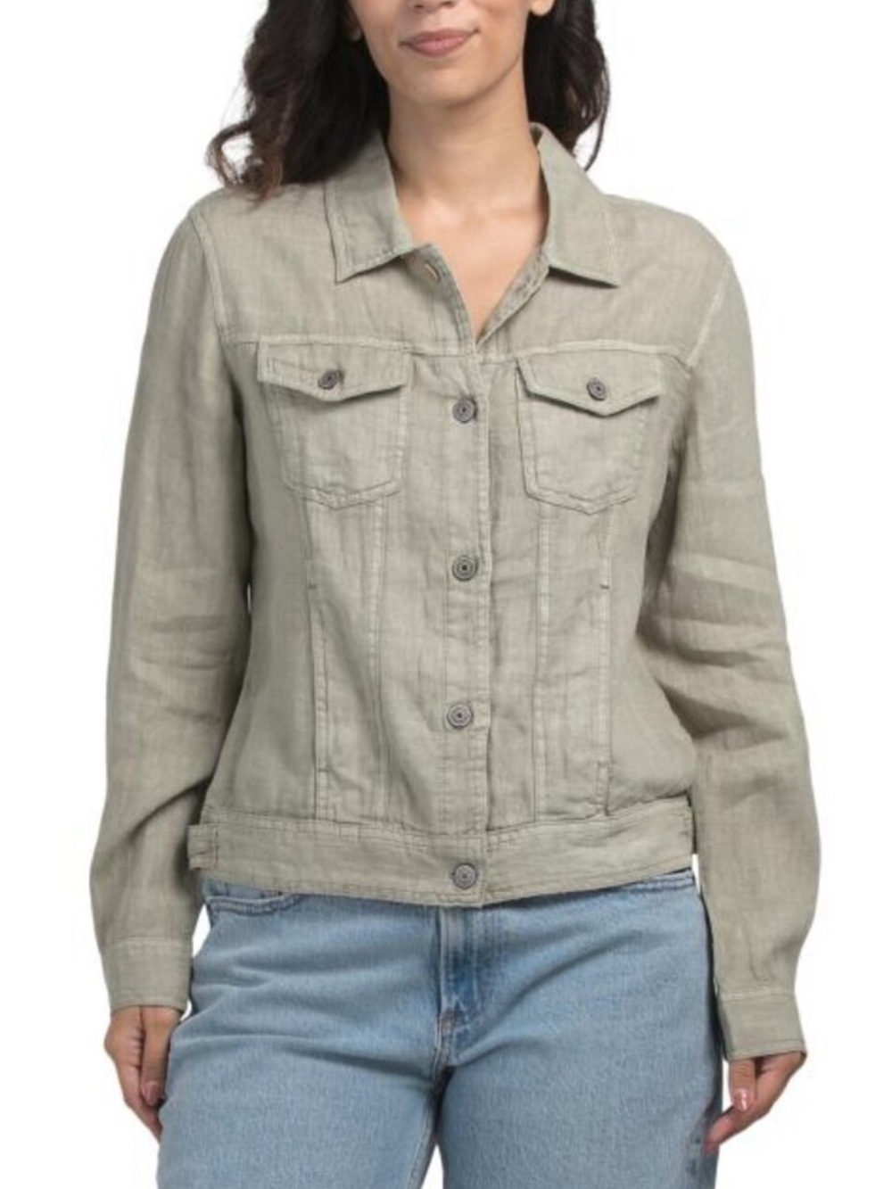 Jones New York 100% Linen Jacket 3X Seagrass Green Button Front Utility Trucker